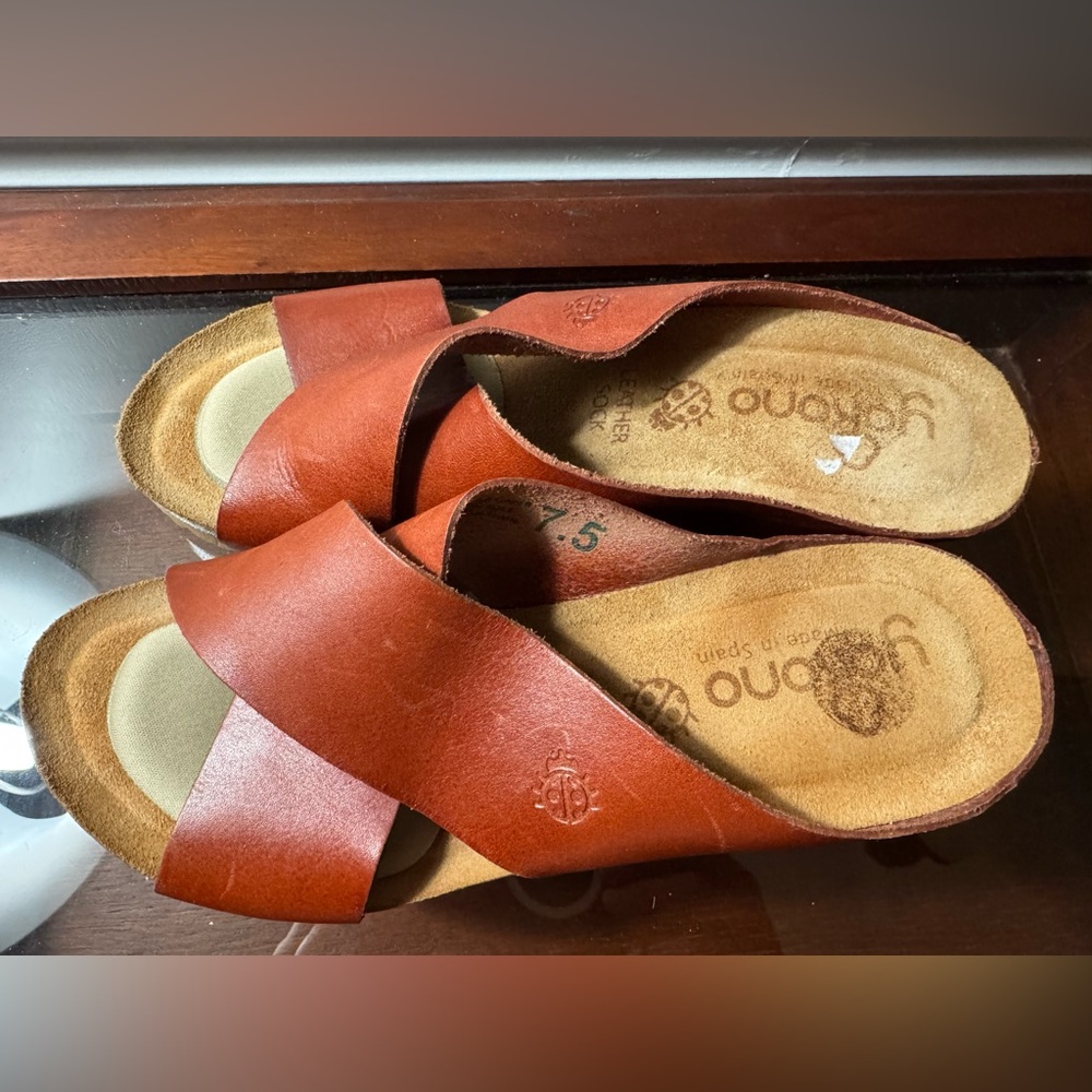 Yokono Genuine Leather Brown Wedges Slip-on Sandals - Great Condition! - Picture 2 of 8
